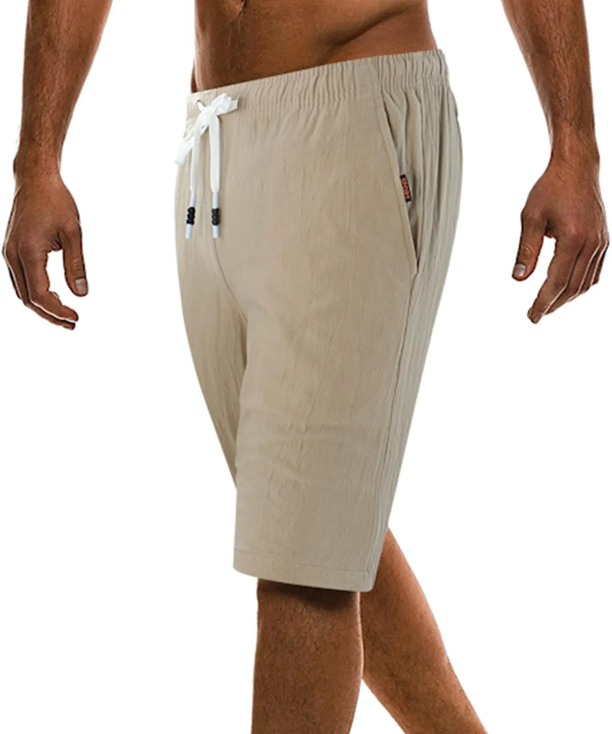Men's Linen Summer Shorts Elastic Waist Drawstring Summer Beach Shorts