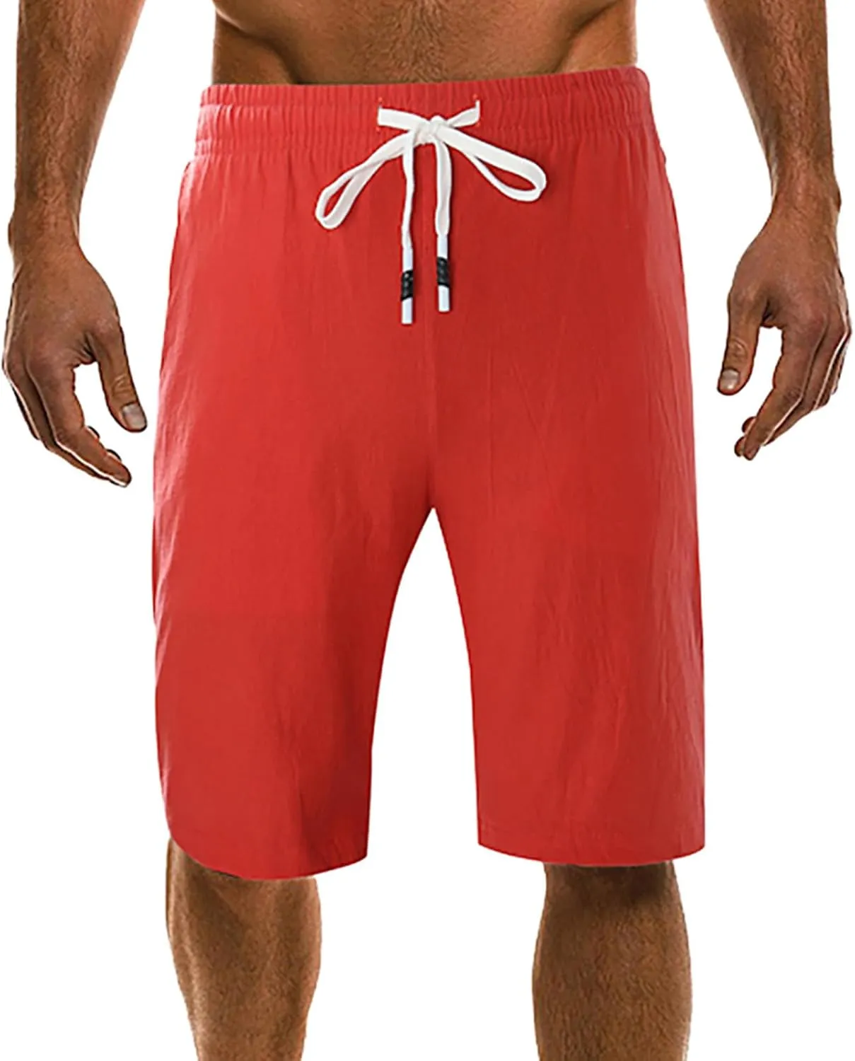 Men's Linen Summer Shorts Elastic Waist Drawstring Summer Beach Shorts