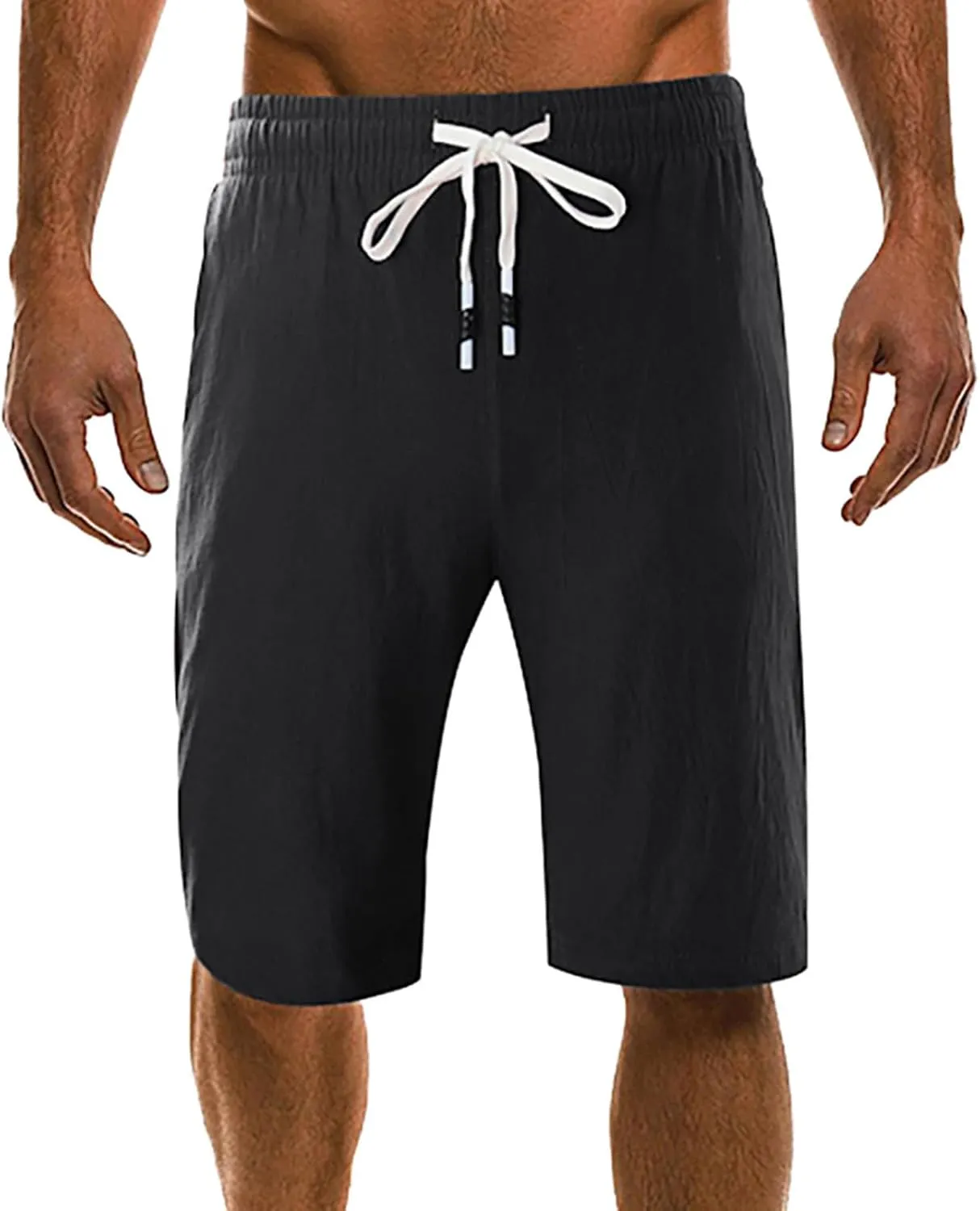 Men's Linen Summer Shorts Elastic Waist Drawstring Summer Beach Shorts
