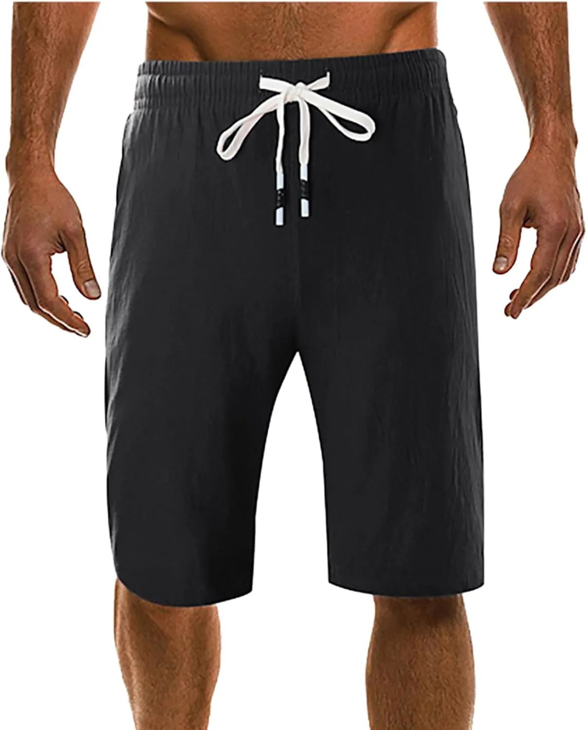 Men's Linen Summer Shorts Elastic Waist Drawstring Summer Beach Shorts