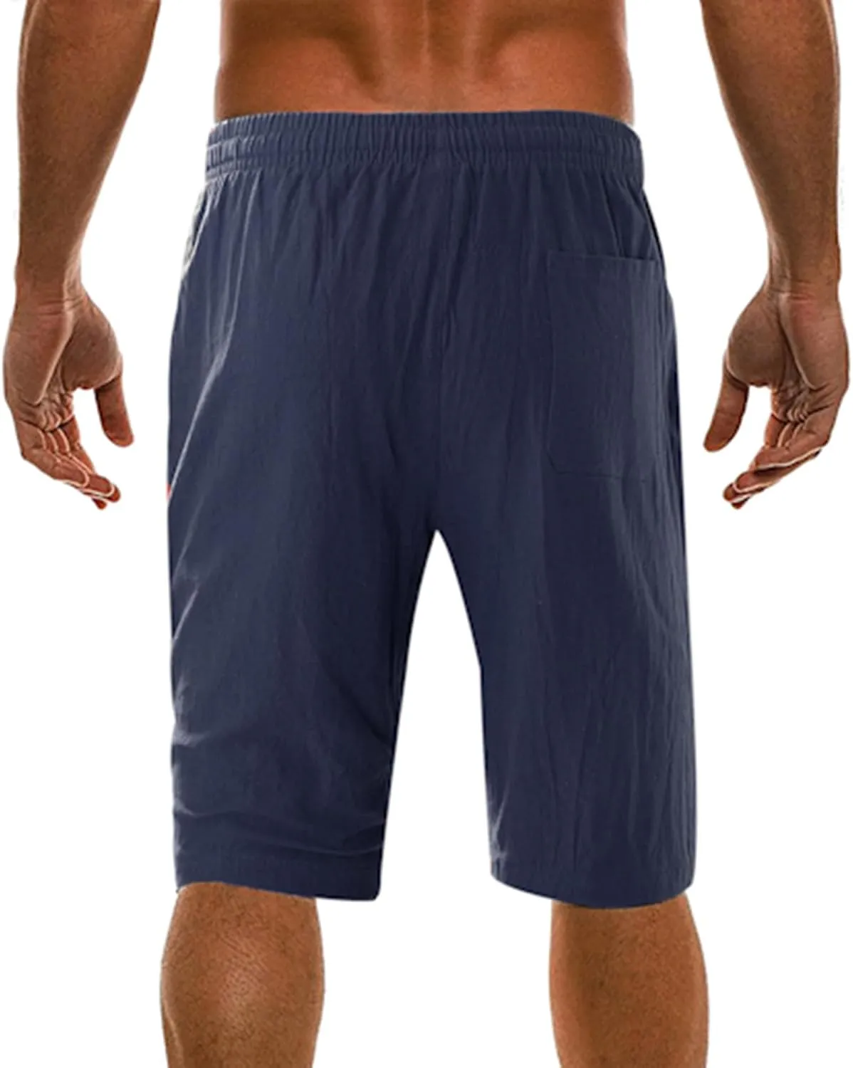 Men's Linen Summer Shorts Elastic Waist Drawstring Summer Beach Shorts