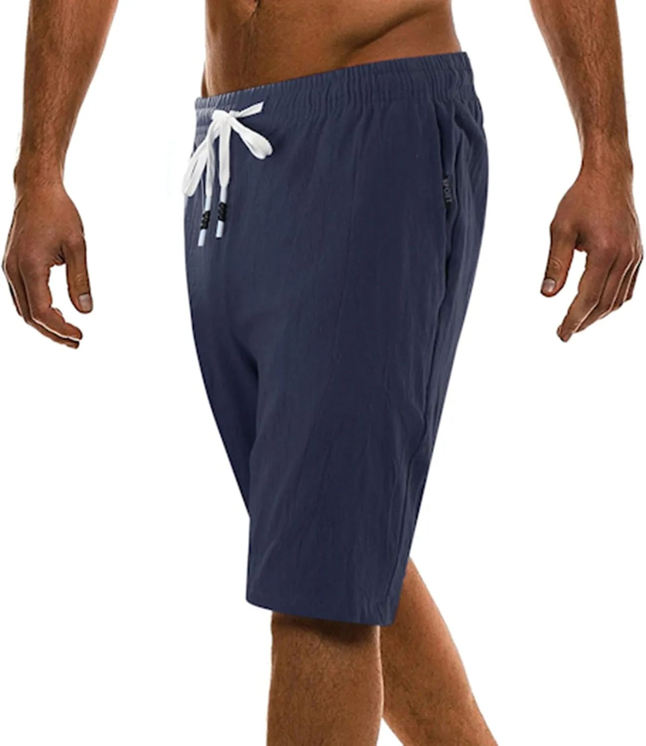 Men's Linen Summer Shorts Elastic Waist Drawstring Summer Beach Shorts