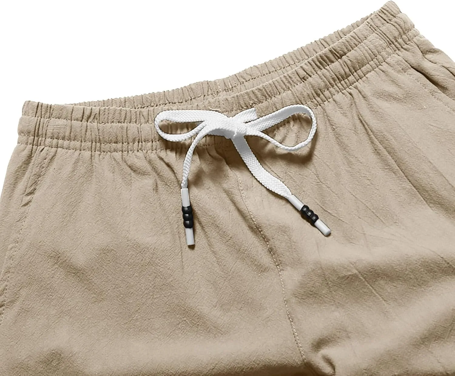 Men's Linen Summer Shorts Elastic Waist Drawstring Summer Beach Shorts