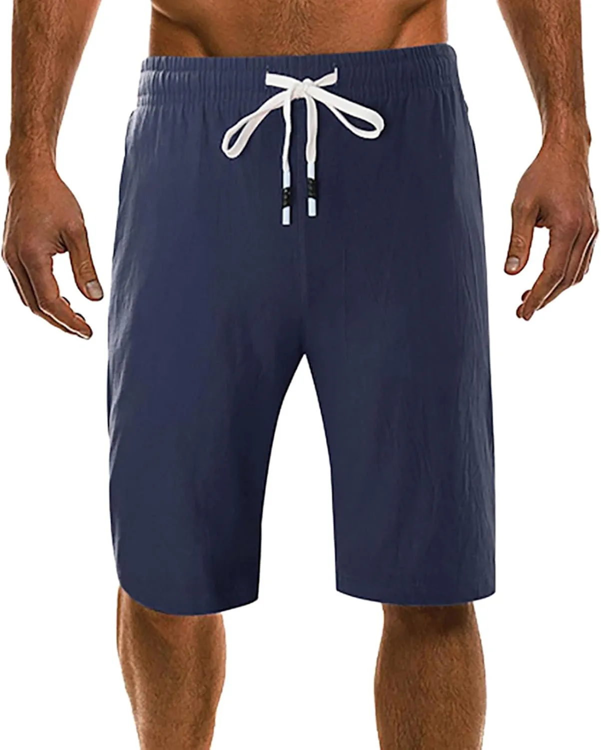 Men's Linen Summer Shorts Elastic Waist Drawstring Summer Beach Shorts