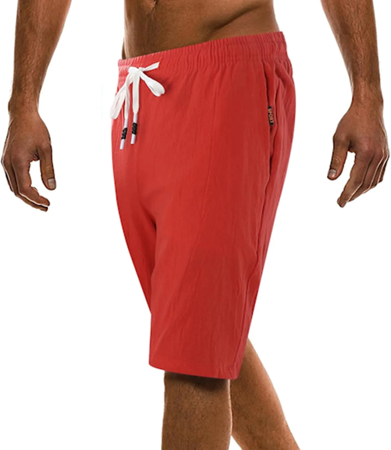 Men's Linen Summer Shorts Elastic Waist Drawstring Summer Beach Shorts