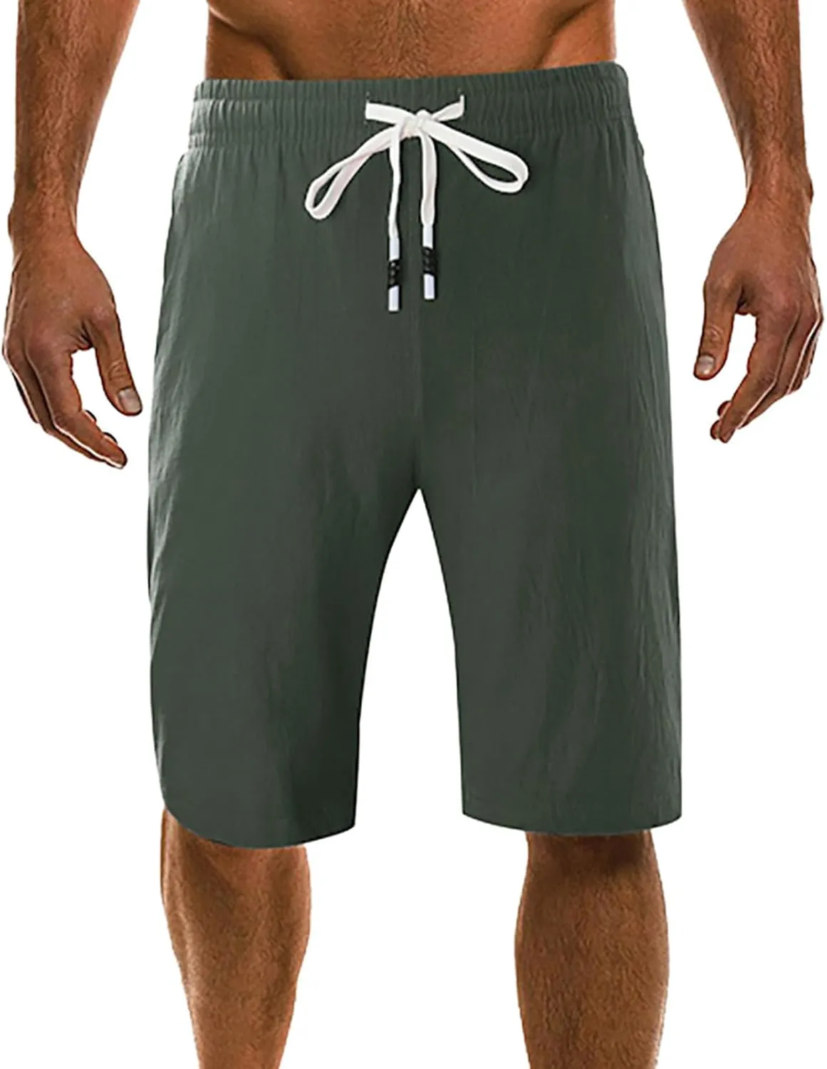 Men's Linen Summer Shorts Elastic Waist Drawstring Summer Beach Shorts