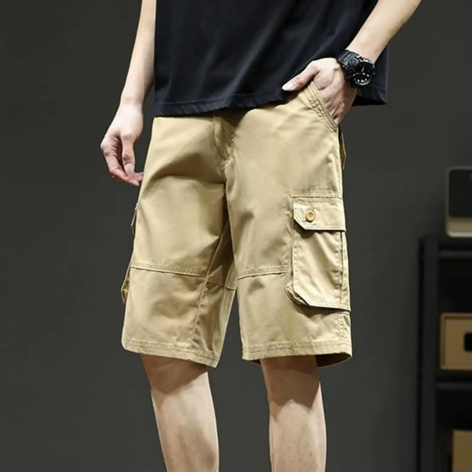 Men's Multiple Pockets Shorts Casual Cargo Shorts Drawstring Shorts Elastic Waist Shorts Plus Size Tactical Shorts