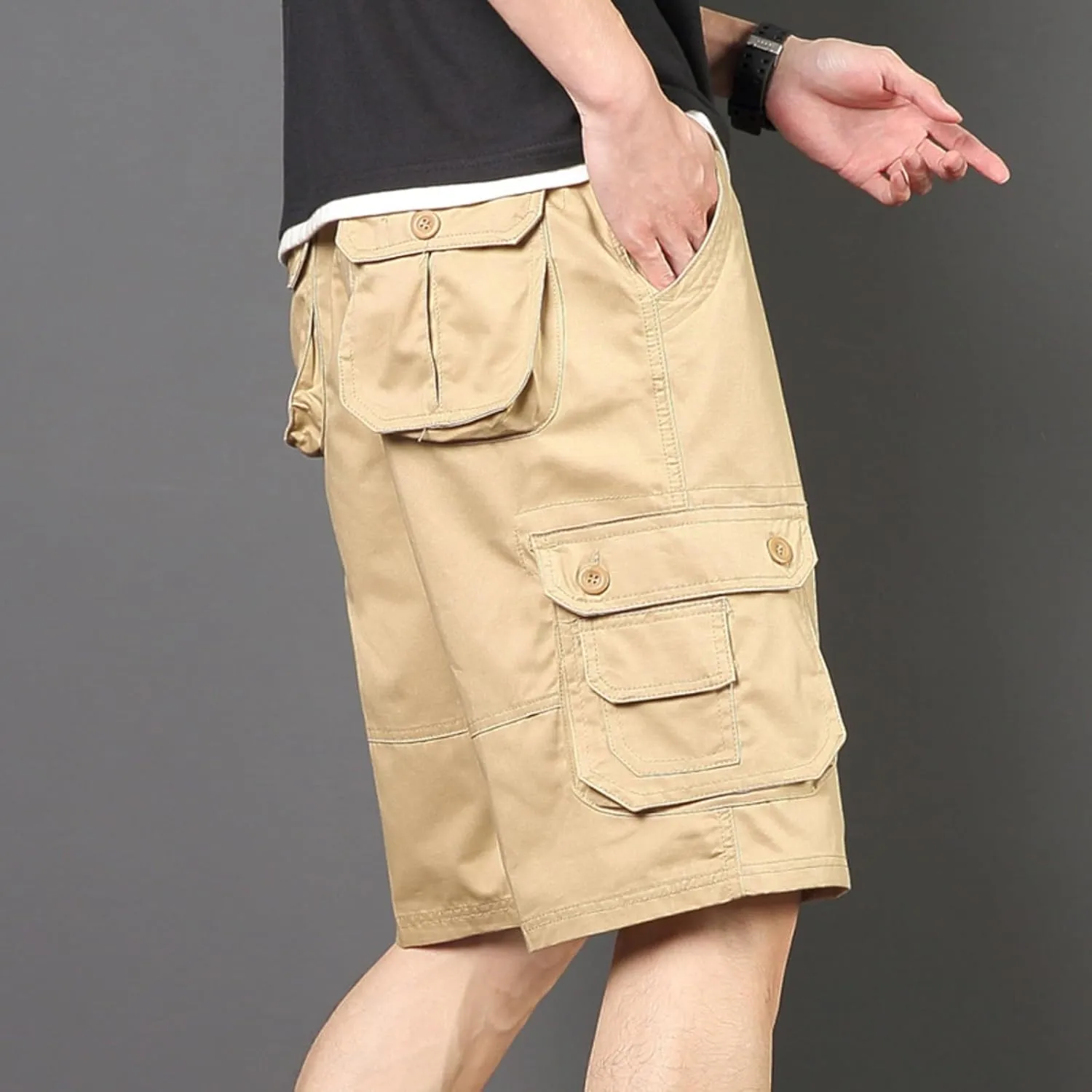 Men's Multiple Pockets Shorts Casual Cargo Shorts Drawstring Shorts Elastic Waist Shorts Plus Size Tactical Shorts