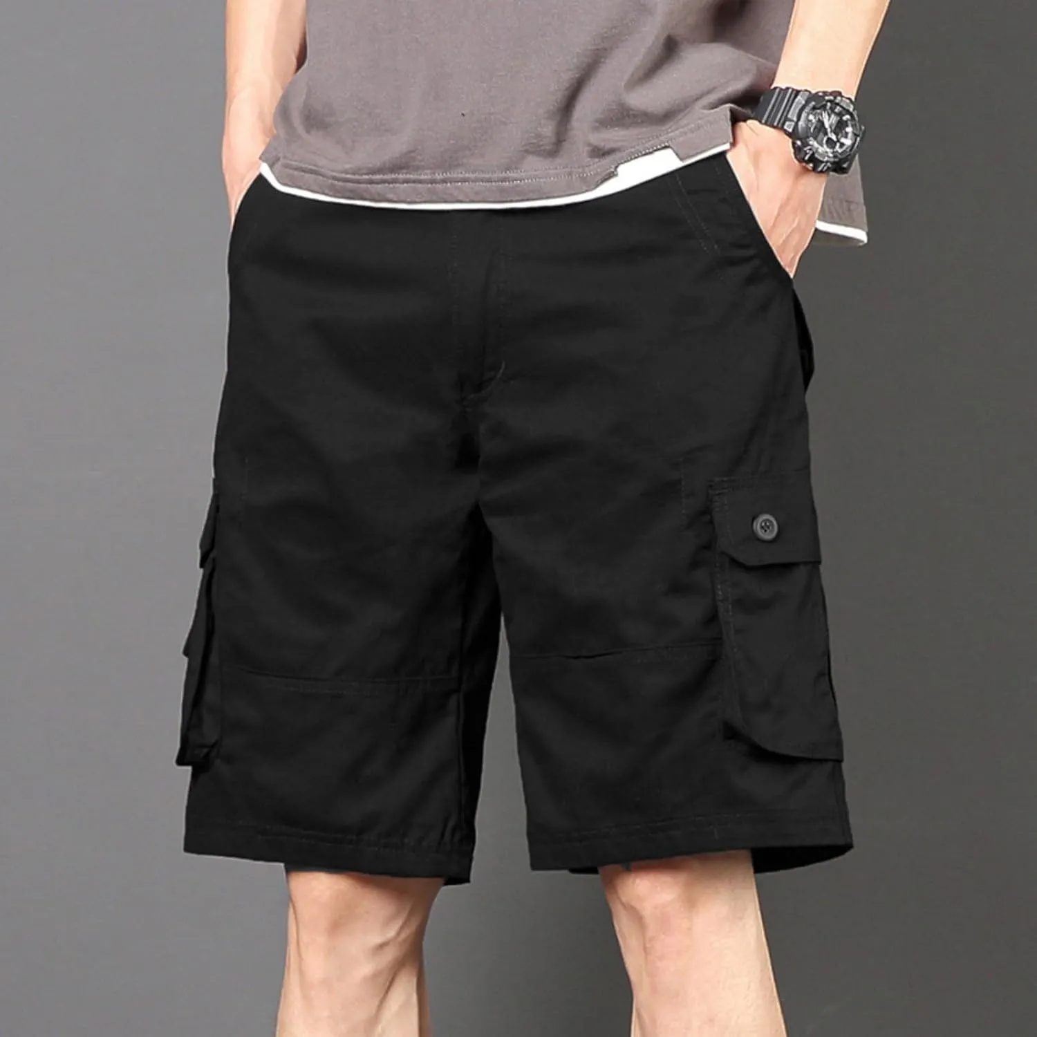 Men's Multiple Pockets Shorts Casual Cargo Shorts Drawstring Shorts Elastic Waist Shorts Plus Size Tactical Shorts