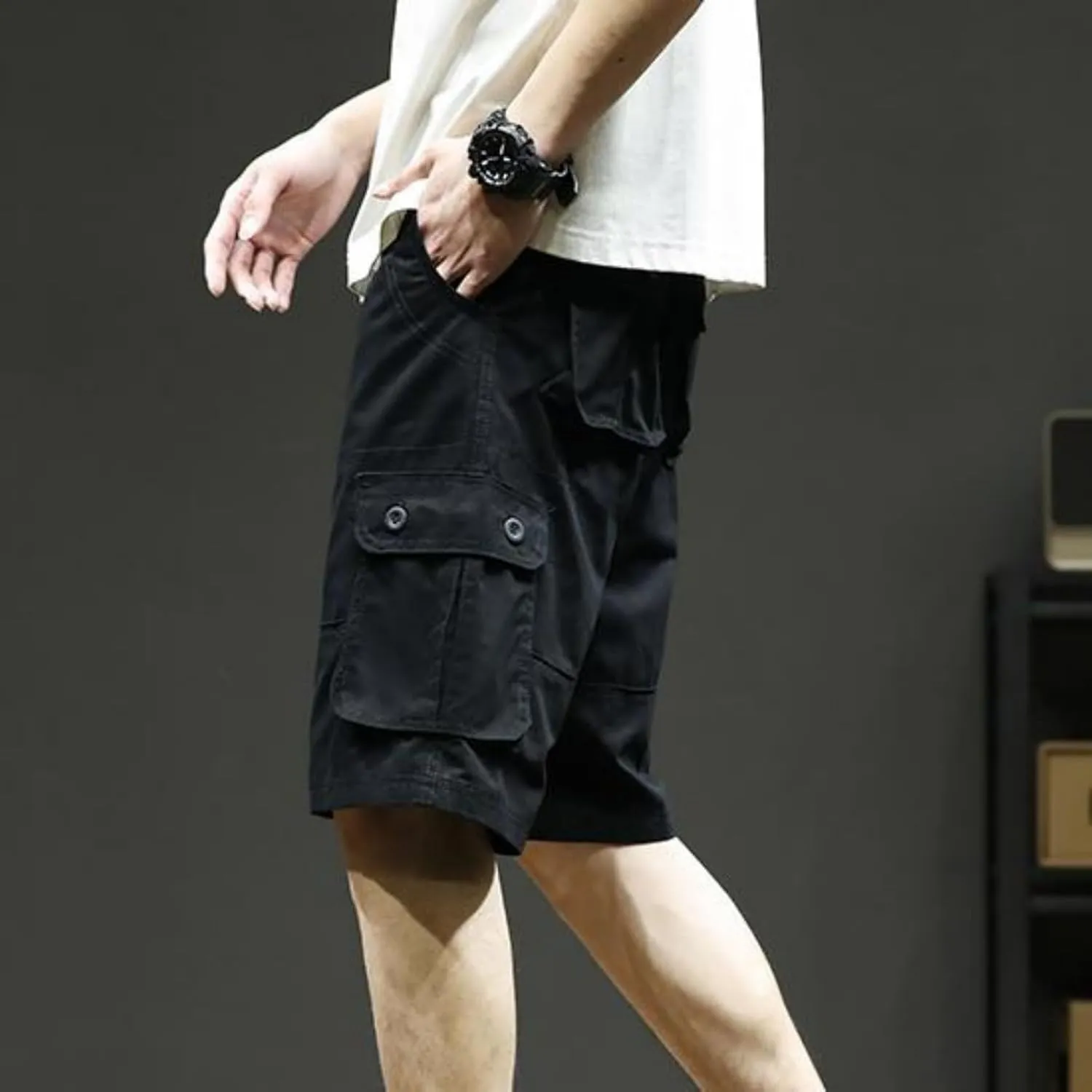 Men's Multiple Pockets Shorts Casual Cargo Shorts Drawstring Shorts Elastic Waist Shorts Plus Size Tactical Shorts