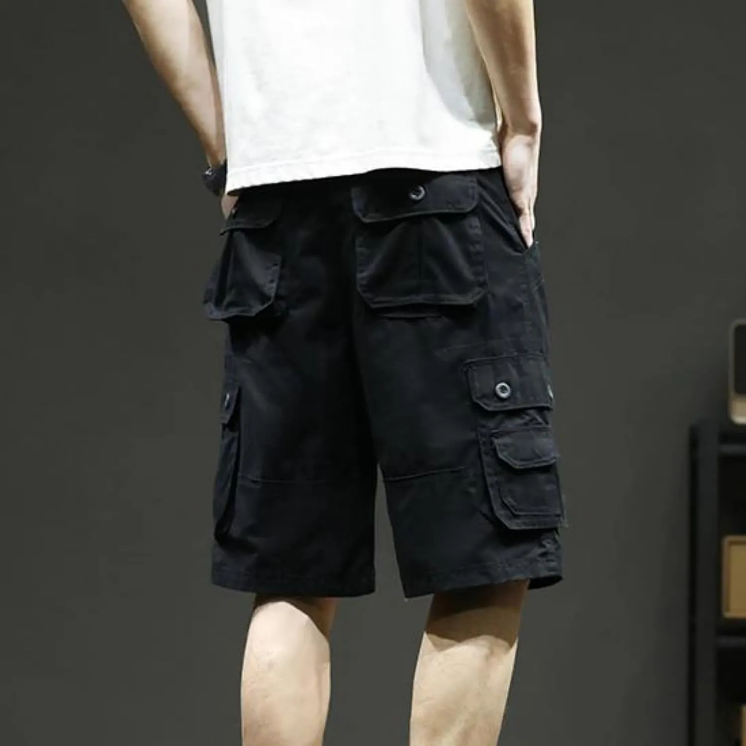 Men's Multiple Pockets Shorts Casual Cargo Shorts Drawstring Shorts Elastic Waist Shorts Plus Size Tactical Shorts