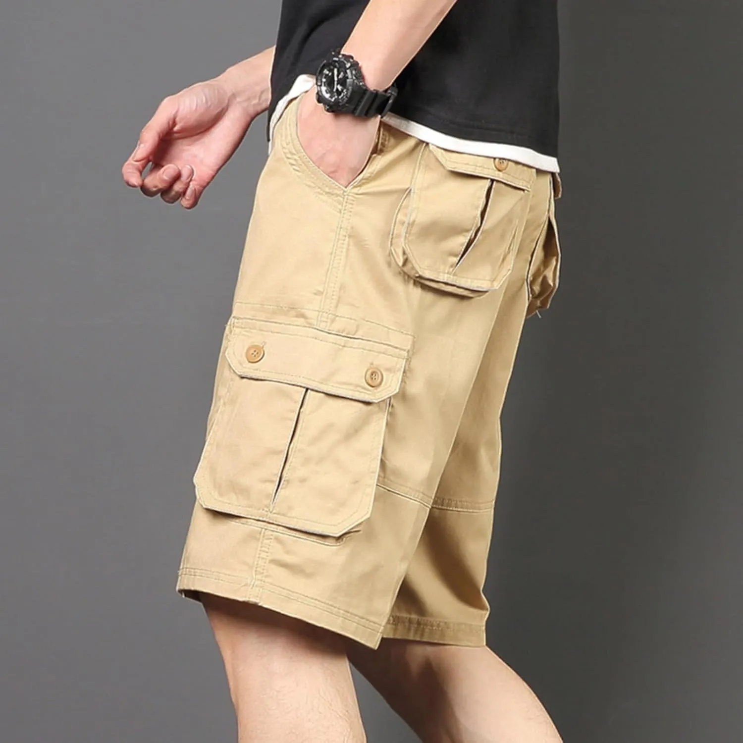 Men's Multiple Pockets Shorts Casual Cargo Shorts Drawstring Shorts Elastic Waist Shorts Plus Size Tactical Shorts