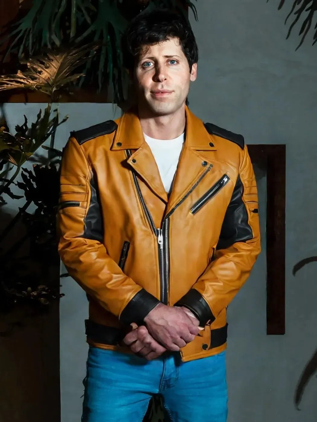 Mens Mustard Brown Genuine Sheepskin Crossover Biker Lapel Collar Quilted Belted Slim-fit Classy Moto Biker Leather Jacket
