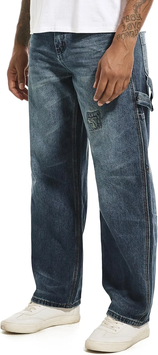 Men's Non-Stretch Relaxed Fit Wide-Leg Baggy Jeans Pants
