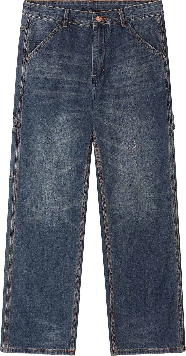 Men's Non-Stretch Relaxed Fit Wide-Leg Baggy Jeans Pants