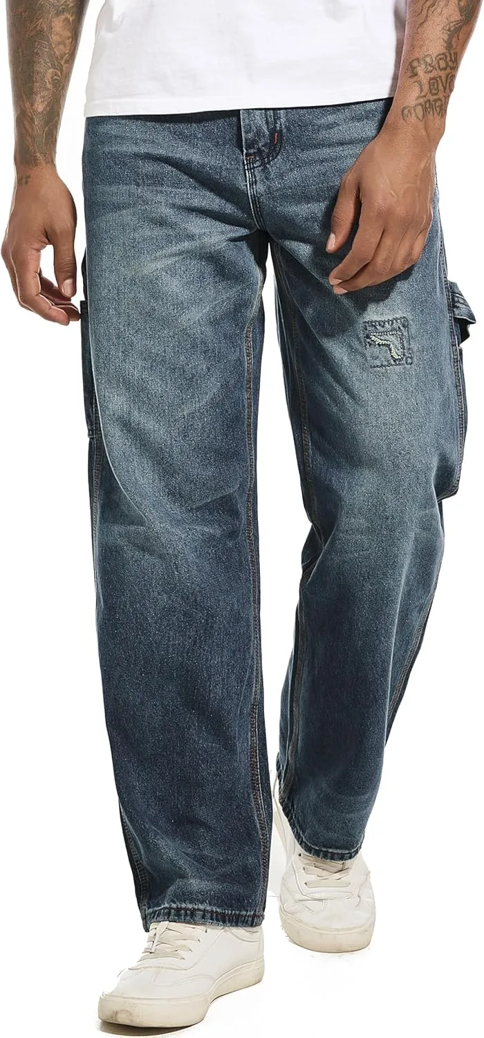 Men's Non-Stretch Relaxed Fit Wide-Leg Baggy Jeans Pants