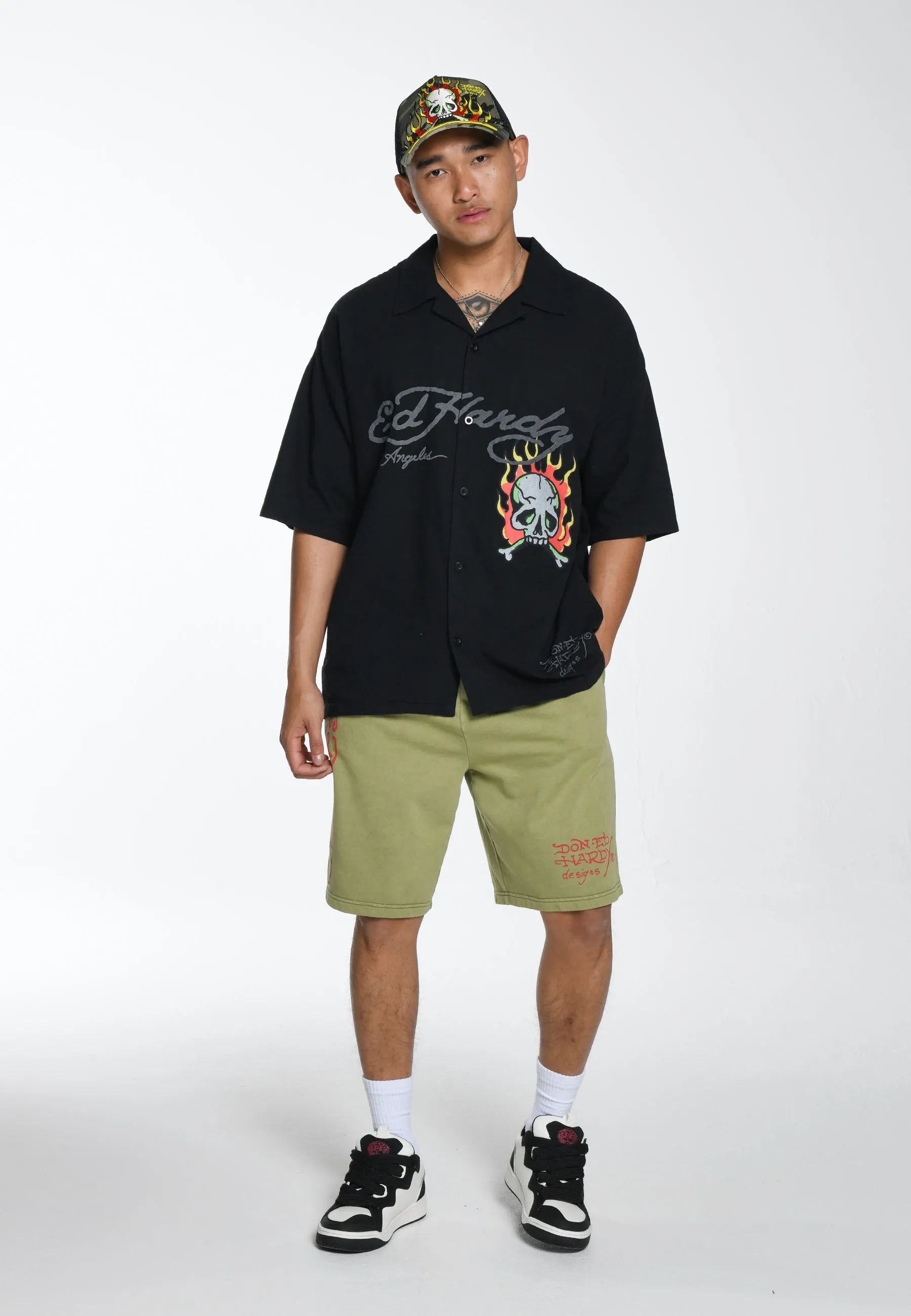 Mens Nyc Skull Sweat Shorts - Washed Green