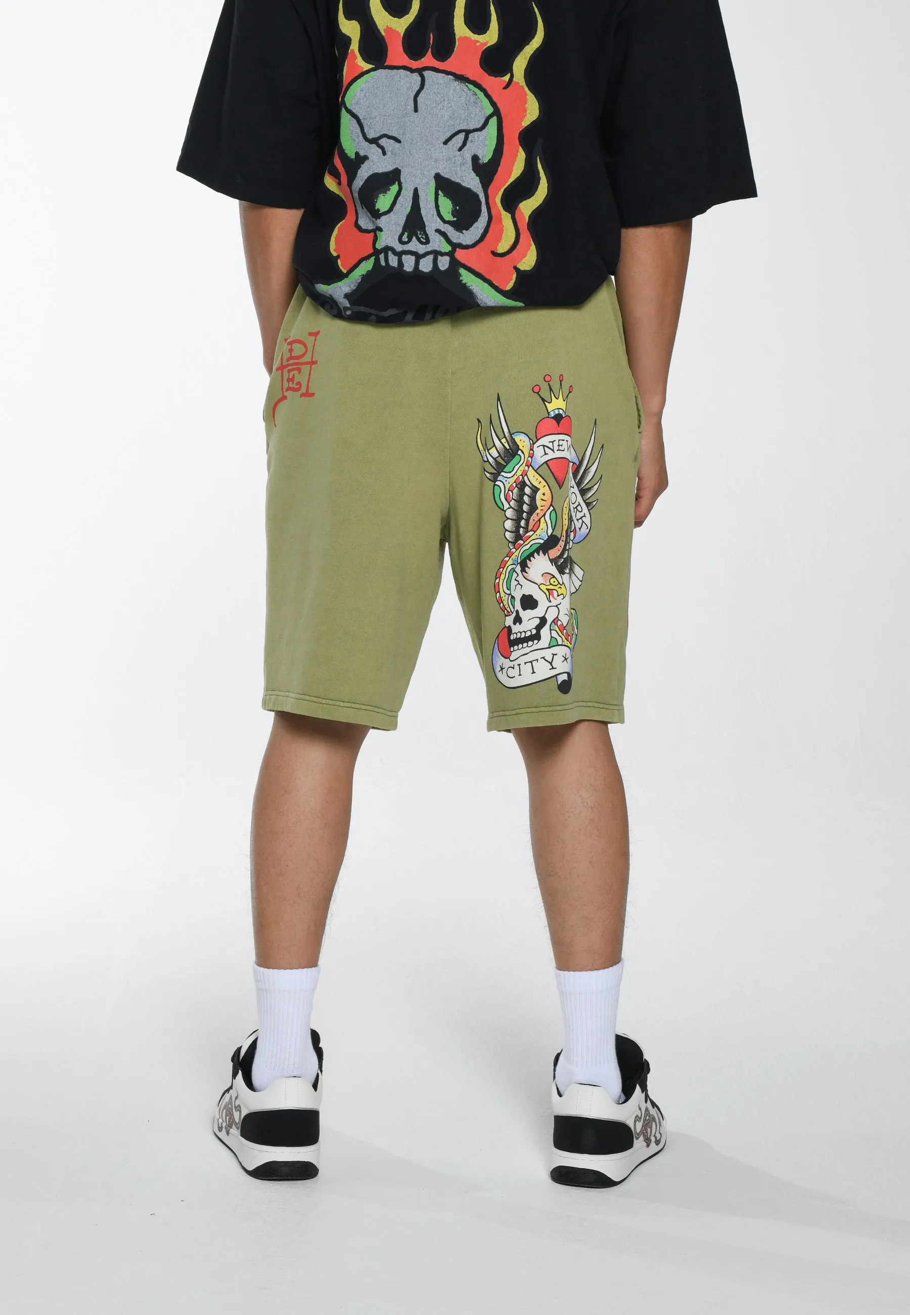 Mens Nyc Skull Sweat Shorts - Washed Green