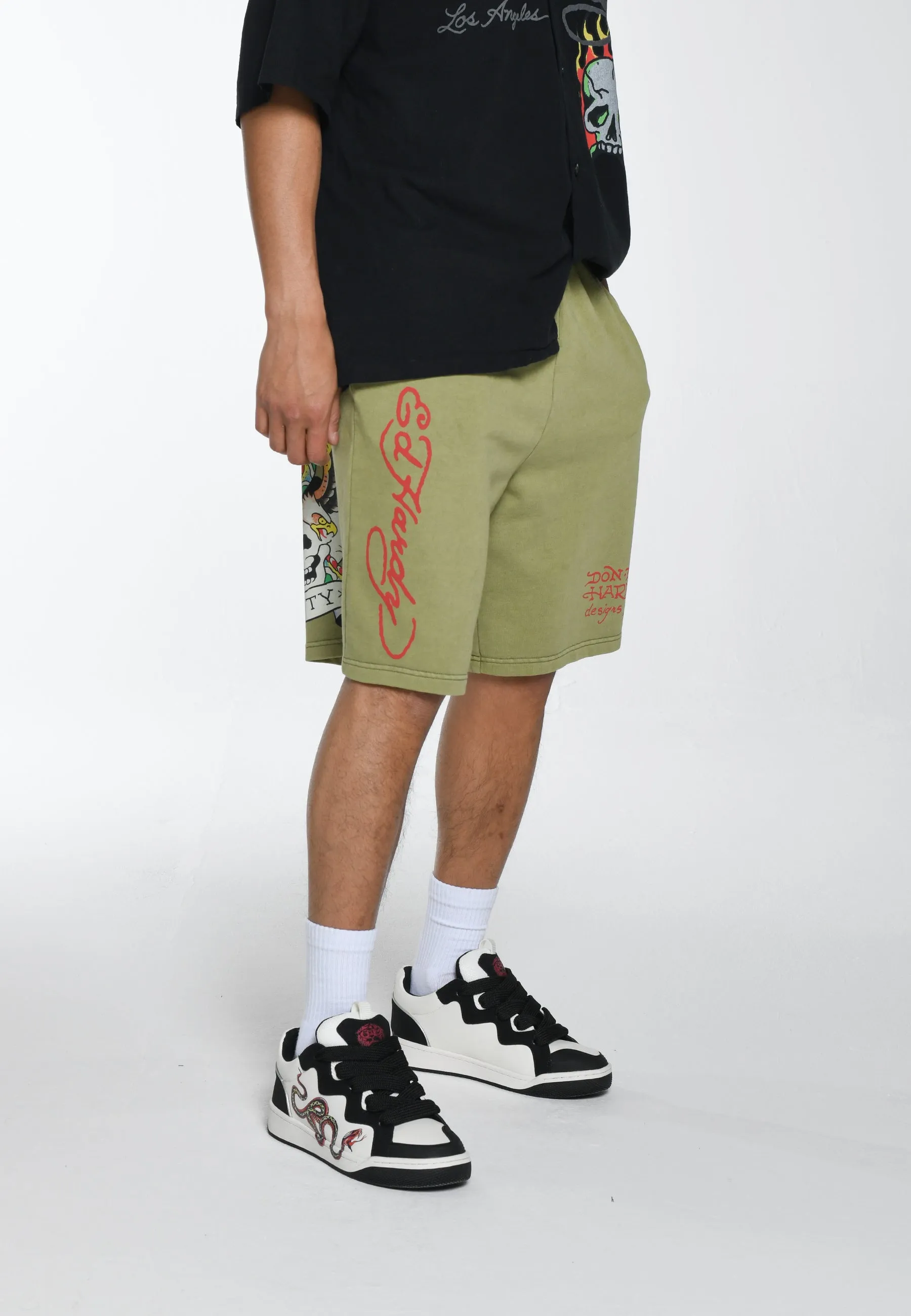 Mens Nyc Skull Sweat Shorts - Washed Green