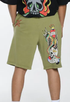 Mens Nyc Skull Sweat Shorts - Washed Green