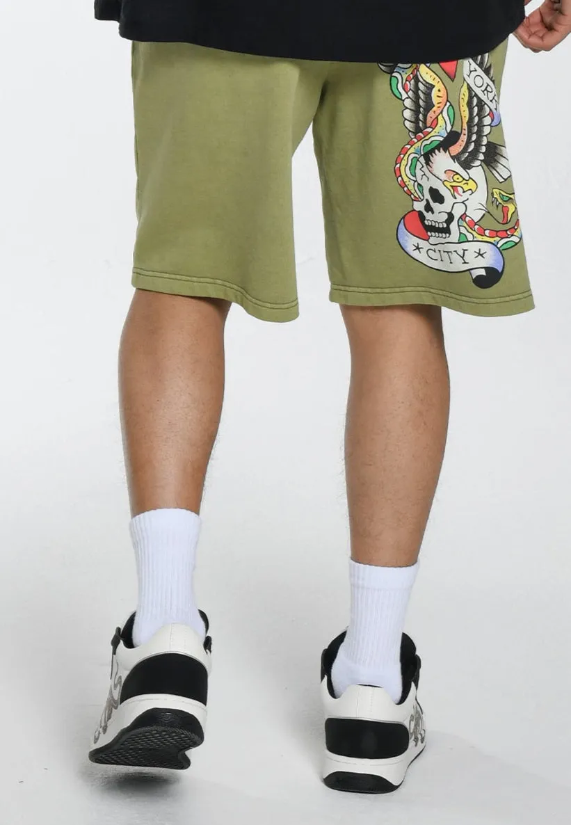 Mens Nyc Skull Sweat Shorts - Washed Green