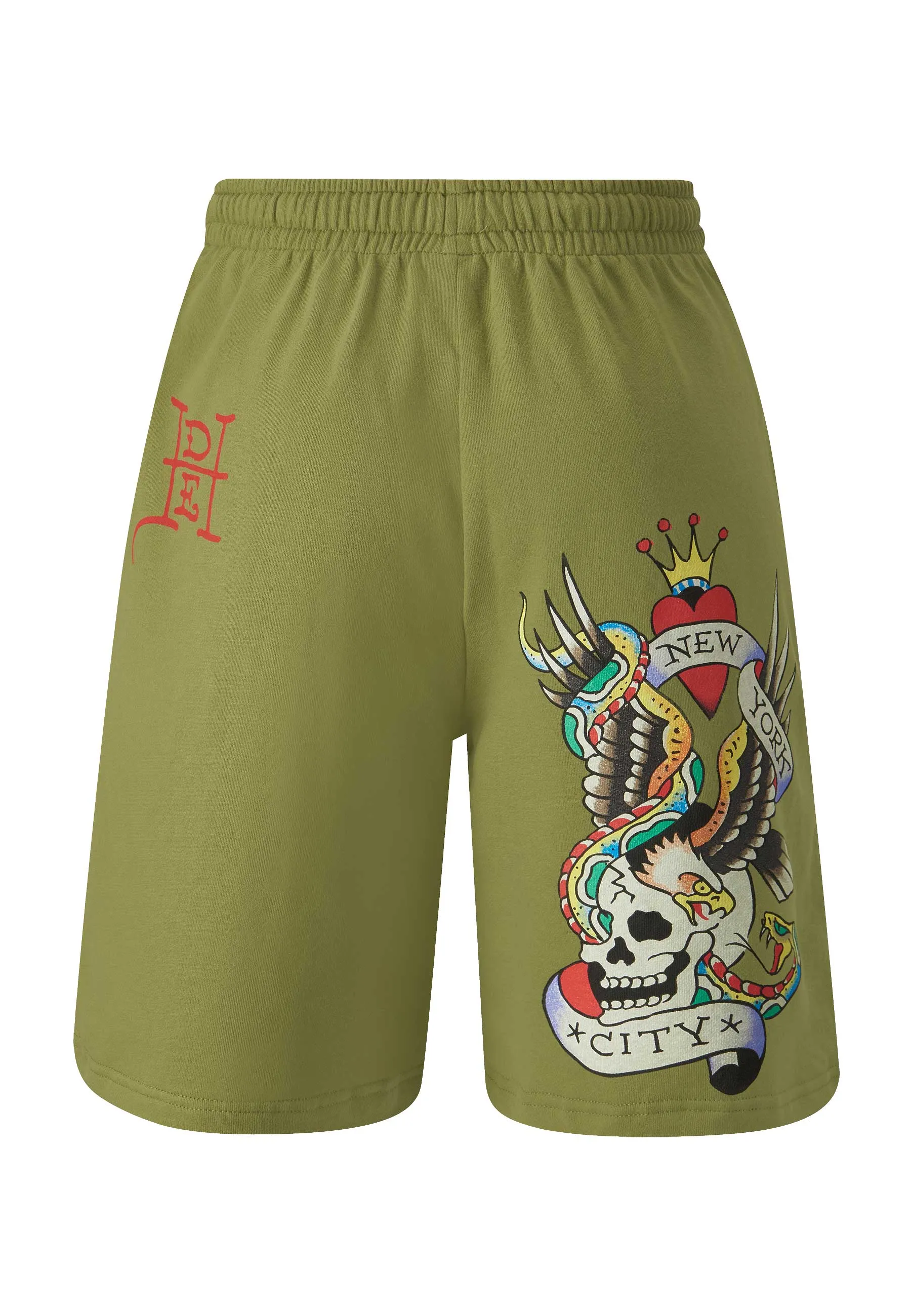 Mens Nyc Skull Sweat Shorts - Washed Green