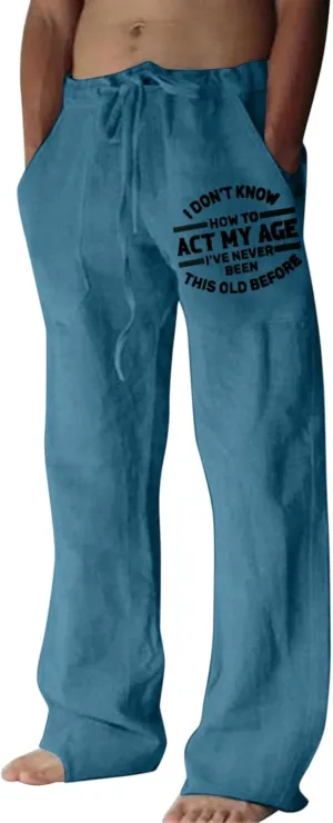 Men's Pants Casual Jeans Flowy Linen Solid Lightweight Relaxed Fit Mens Sweatpants Joggers Men's Chino Pants Relaxed Fit Plus Size 2024 Work Beach Wide Leg Mens Sweatpants XL Short