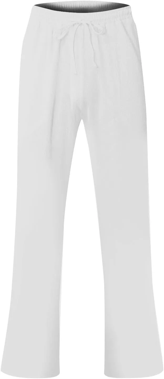 Mens Pants Casual Summer Lightweight Elastic Waist Linen Pants Baggy Business Work Pants with Pockets Trousers Pants