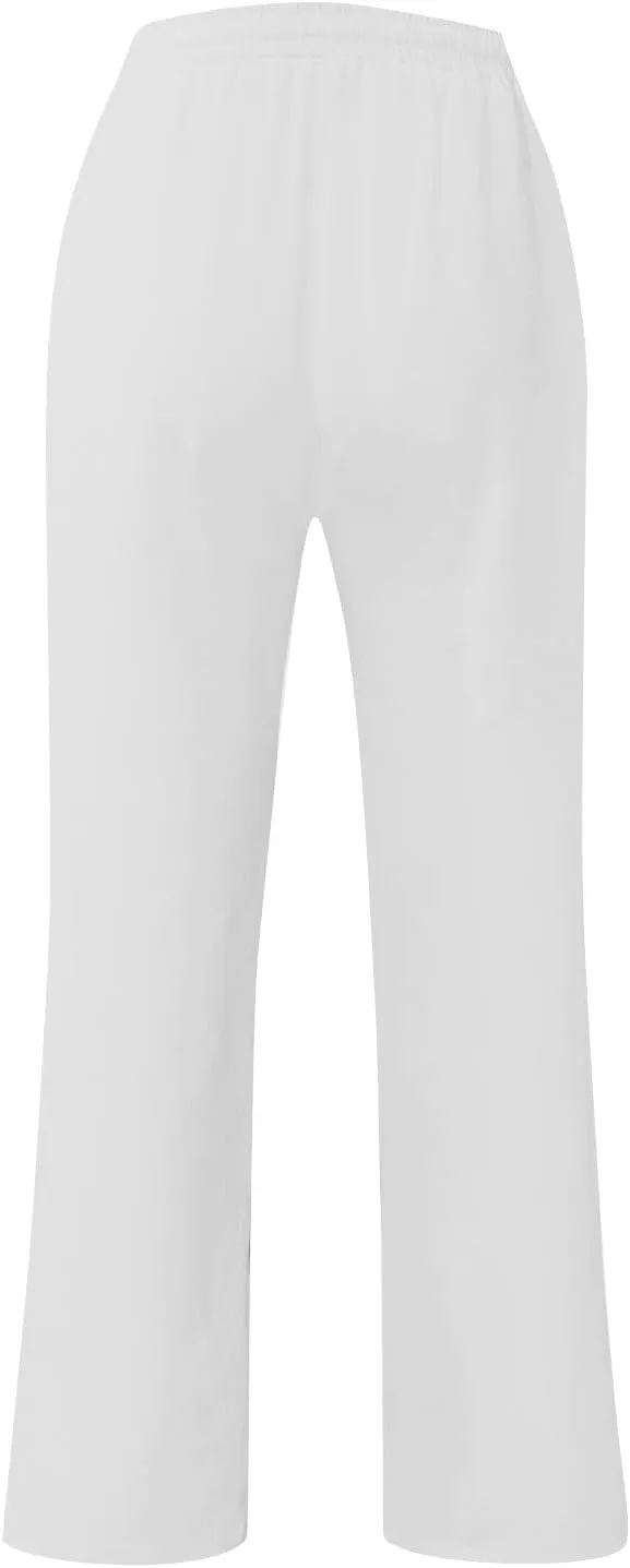Mens Pants Casual Summer Lightweight Elastic Waist Linen Pants Baggy Business Work Pants with Pockets Trousers Pants