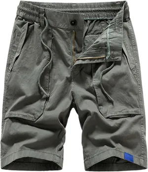 Mens Shorts Cargo Elastic Waist Classic Shorts Lightweight Quick Dry Multi Pockets Elastic Waist Relaxed Hiking Pants
