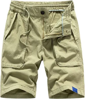 Mens Shorts Cargo Elastic Waist Classic Shorts Lightweight Quick Dry Multi Pockets Elastic Waist Relaxed Hiking Pants