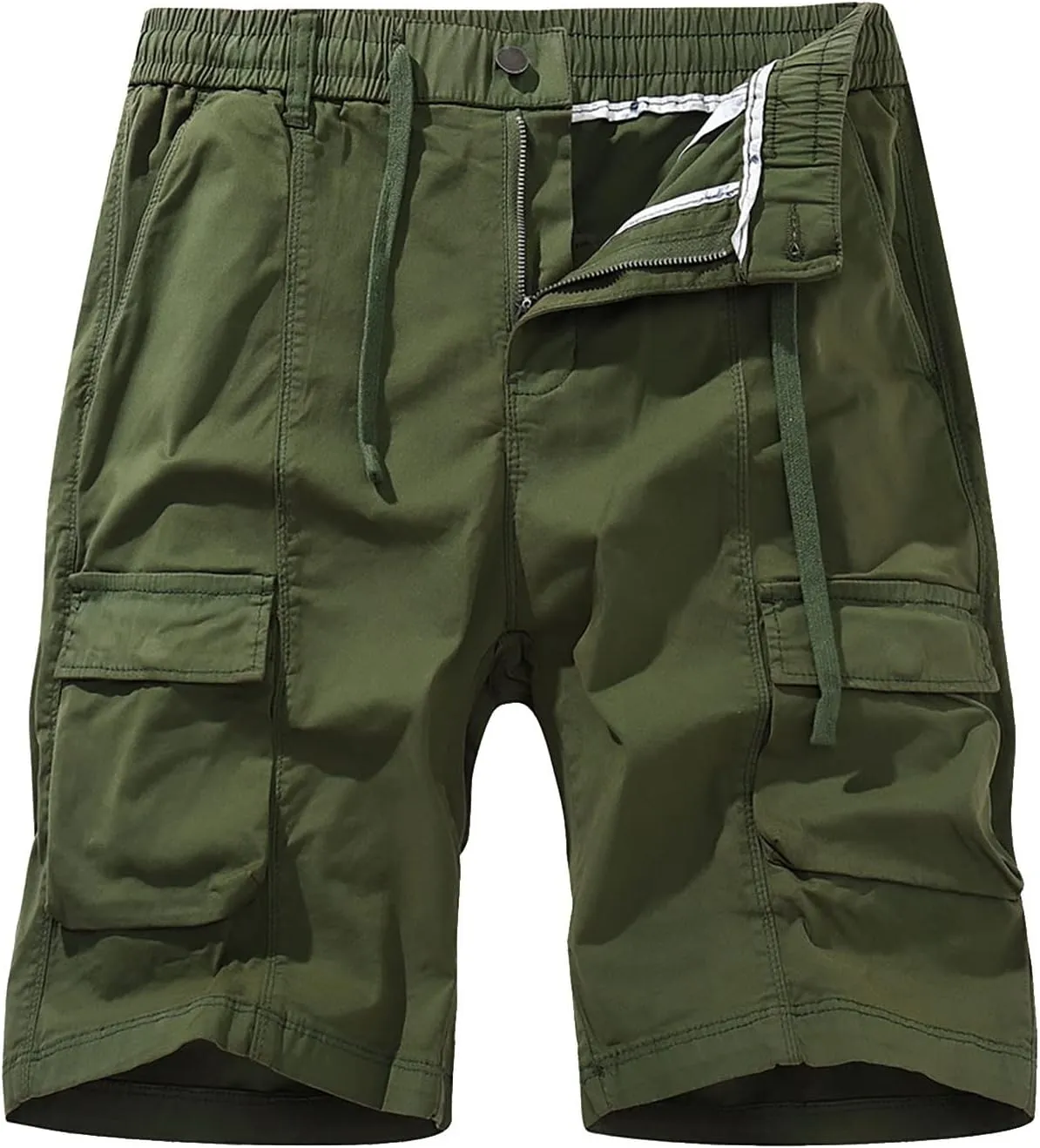 Mens Shorts Cargo Stretch Waist Casual Twill Cargo Shorts Cotton Drawstring Classic Stretch Hiking Tactical Shorts