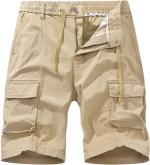 Mens Shorts Cargo Stretch Waist Casual Twill Cargo Shorts Cotton Drawstring Classic Stretch Hiking Tactical Shorts