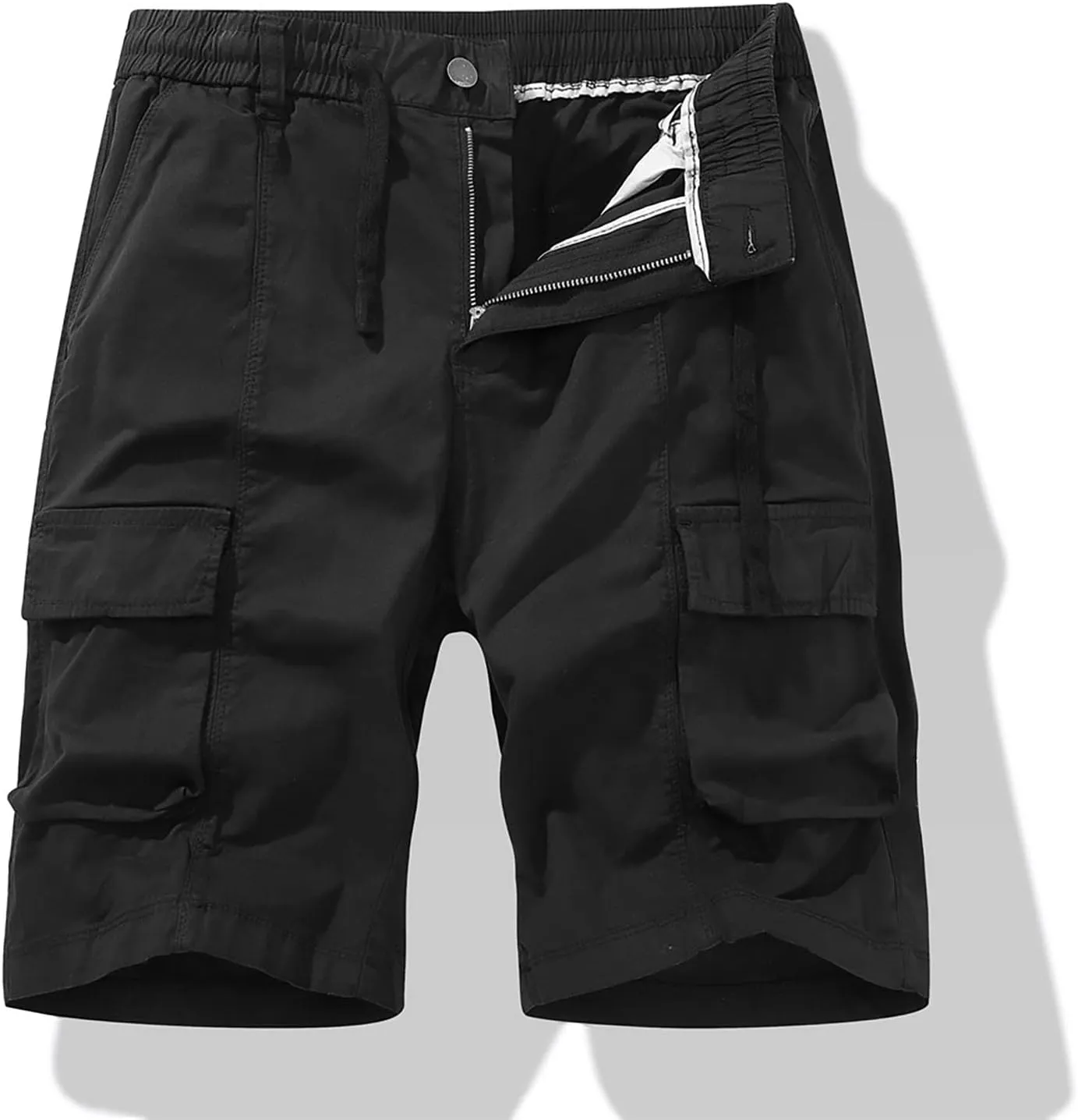Mens Shorts Cargo Stretch Waist Casual Twill Cargo Shorts Cotton Drawstring Classic Stretch Hiking Tactical Shorts
