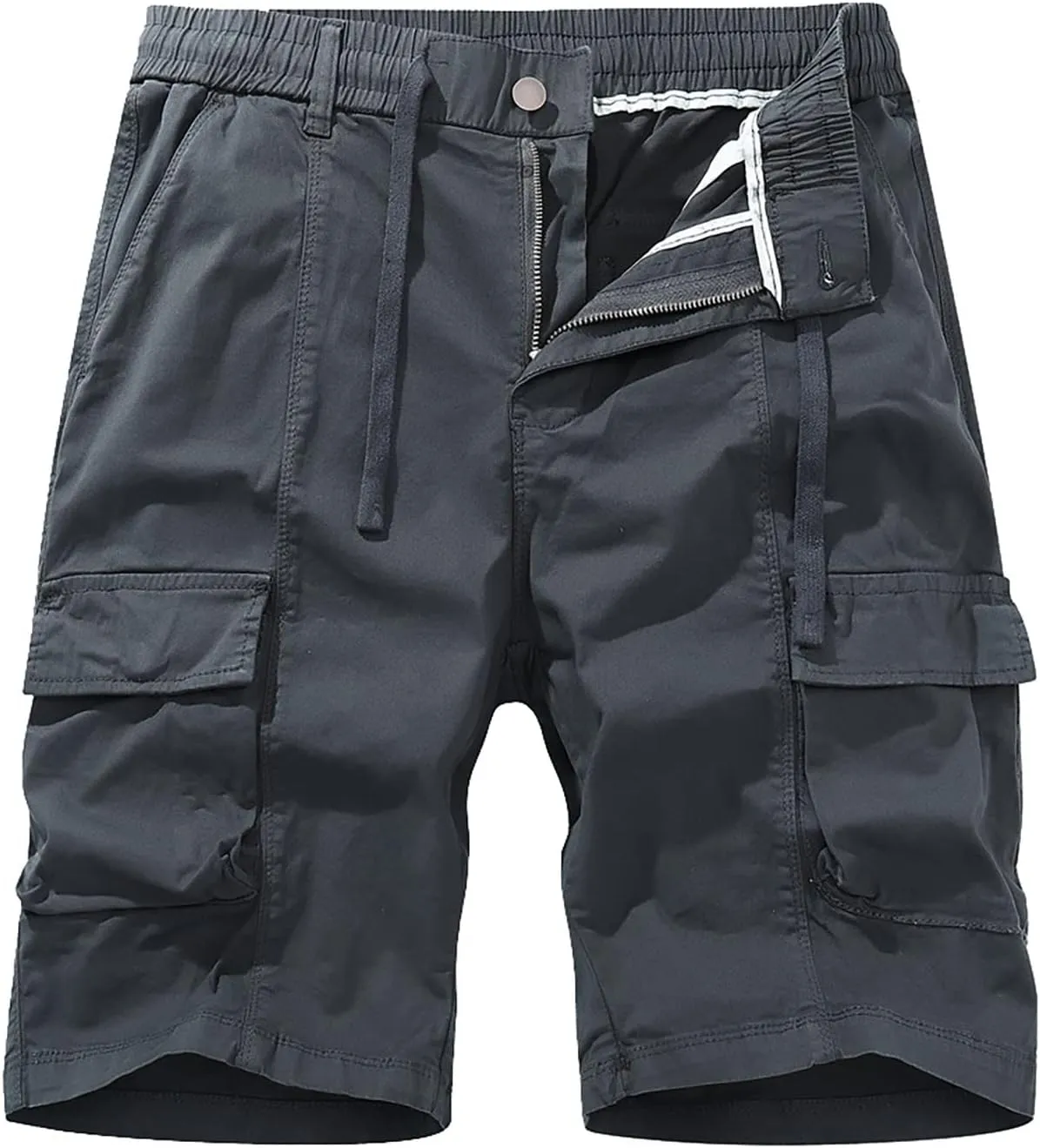 Mens Shorts Cargo Stretch Waist Casual Twill Cargo Shorts Cotton Drawstring Classic Stretch Hiking Tactical Shorts