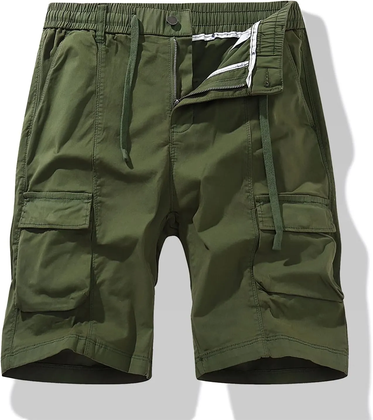 Mens Shorts Cargo Stretch Waist Casual Twill Cargo Shorts Cotton Drawstring Classic Stretch Hiking Tactical Shorts