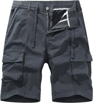 Mens Shorts Cargo Stretch Waist Casual Twill Cargo Shorts Cotton Drawstring Classic Stretch Hiking Tactical Shorts