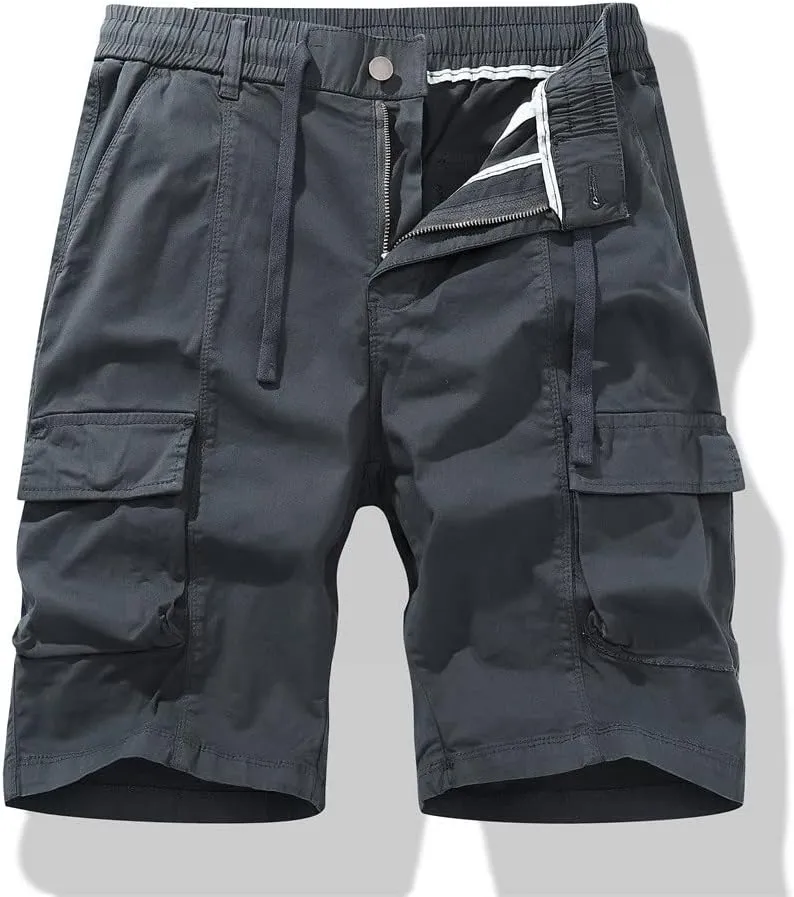 Mens Shorts Cargo Stretch Waist Casual Twill Cargo Shorts Cotton Drawstring Classic Stretch Hiking Tactical Shorts