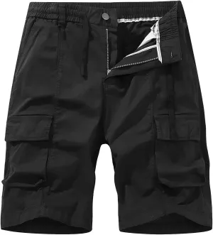 Mens Shorts Cargo Stretch Waist Casual Twill Cargo Shorts Cotton Drawstring Classic Stretch Hiking Tactical Shorts