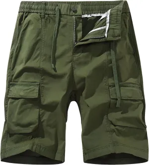 Mens Shorts Cargo Stretch Waist Casual Twill Cargo Shorts Cotton Drawstring Classic Stretch Hiking Tactical Shorts