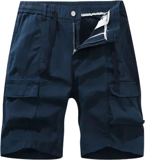 Mens Shorts Cargo Stretch Waist Casual Twill Cargo Shorts Cotton Drawstring Classic Stretch Hiking Tactical Shorts