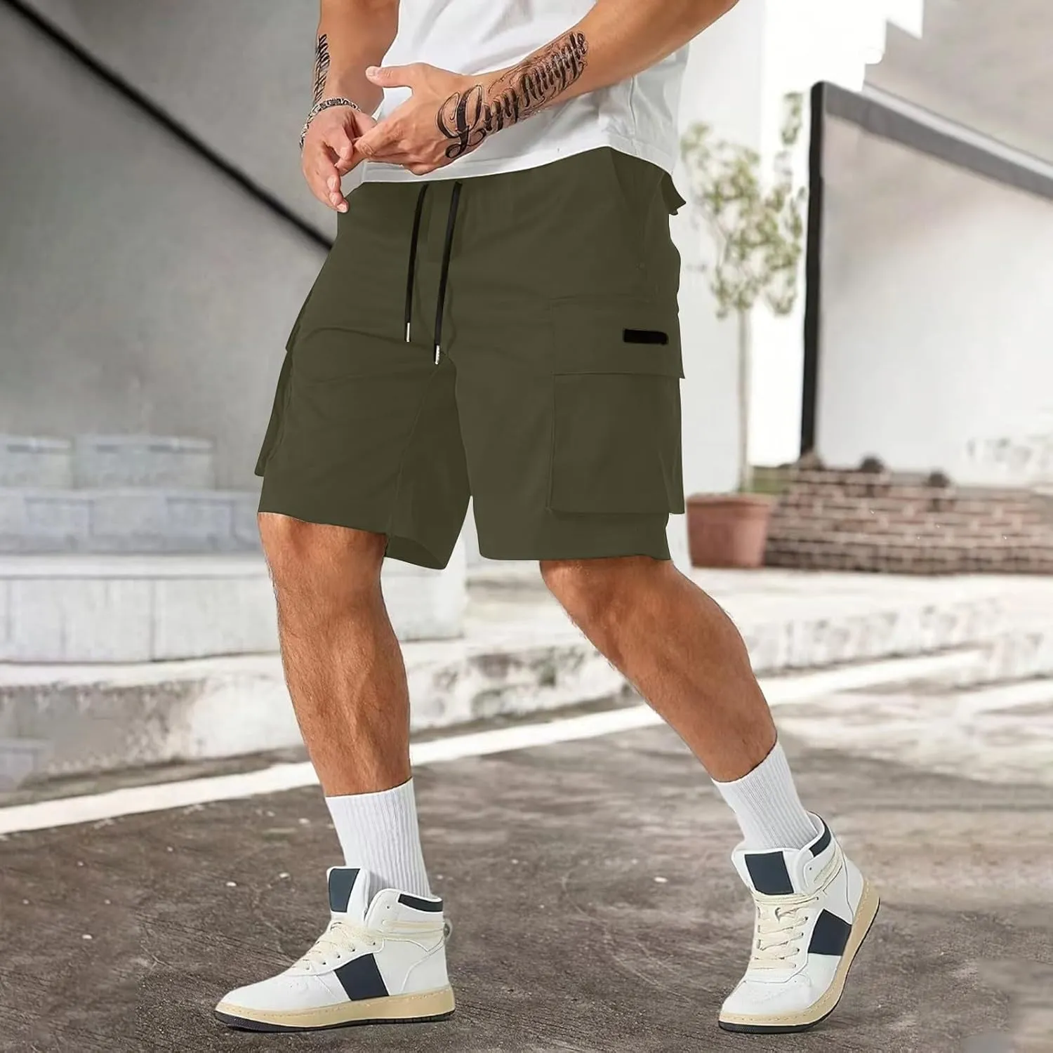 Mens Shorts Casual Stretch Lightweight Relaxed Stretch Shorts Fashion Solid Tactical Pants Multi-Pocket Hiking Pants