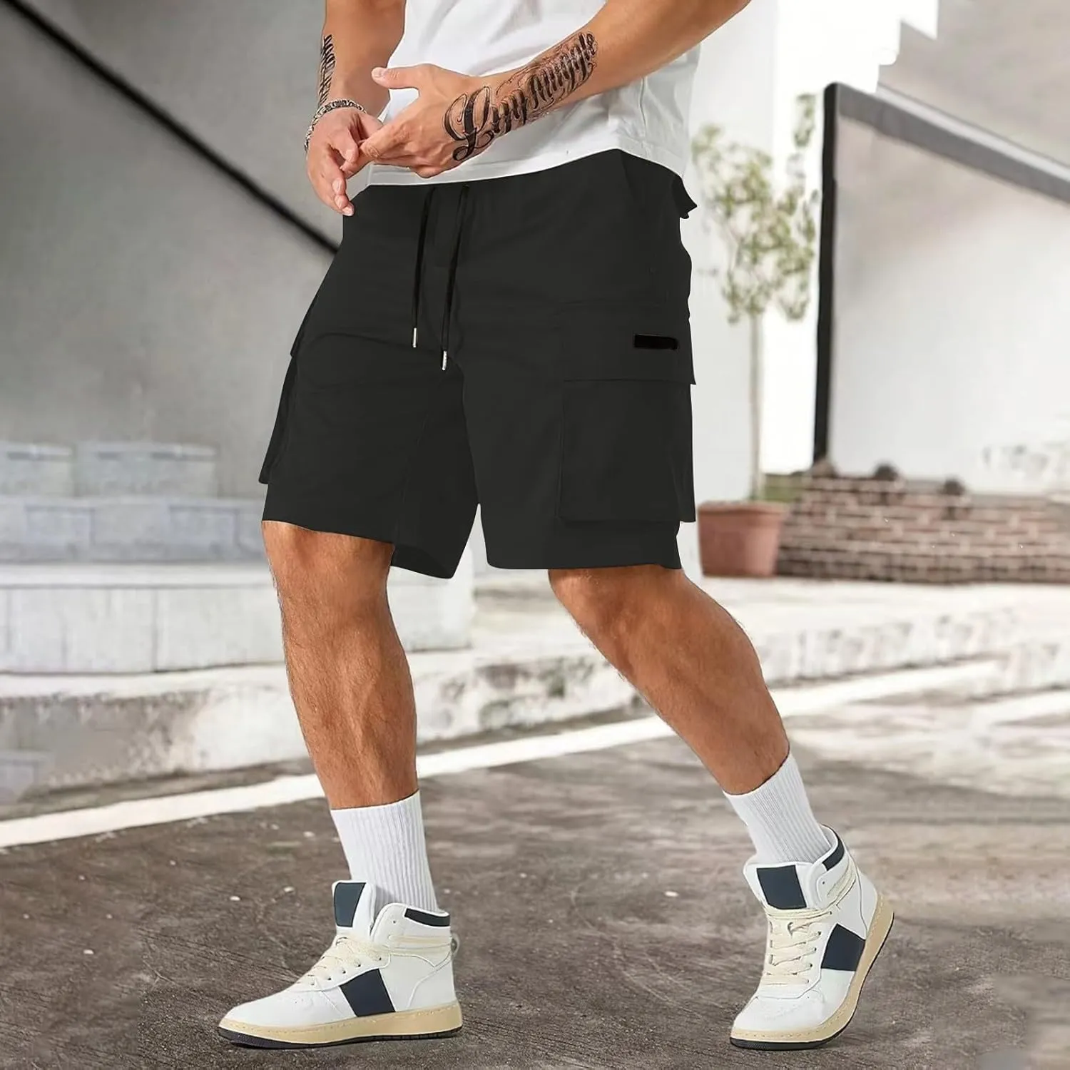 Mens Shorts Casual Stretch Lightweight Relaxed Stretch Shorts Fashion Solid Tactical Pants Multi-Pocket Hiking Pants