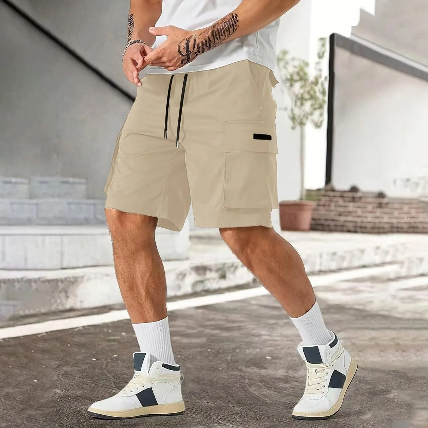 Mens Shorts Casual Stretch Lightweight Relaxed Stretch Shorts Fashion Solid Tactical Pants Multi-Pocket Hiking Pants
