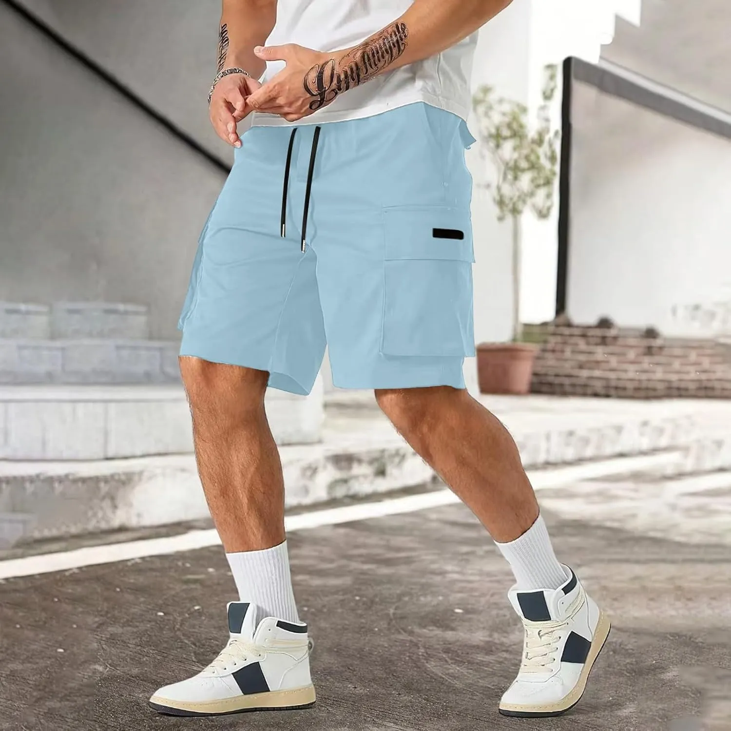Mens Shorts Casual Stretch Lightweight Relaxed Stretch Shorts Fashion Solid Tactical Pants Multi-Pocket Hiking Pants