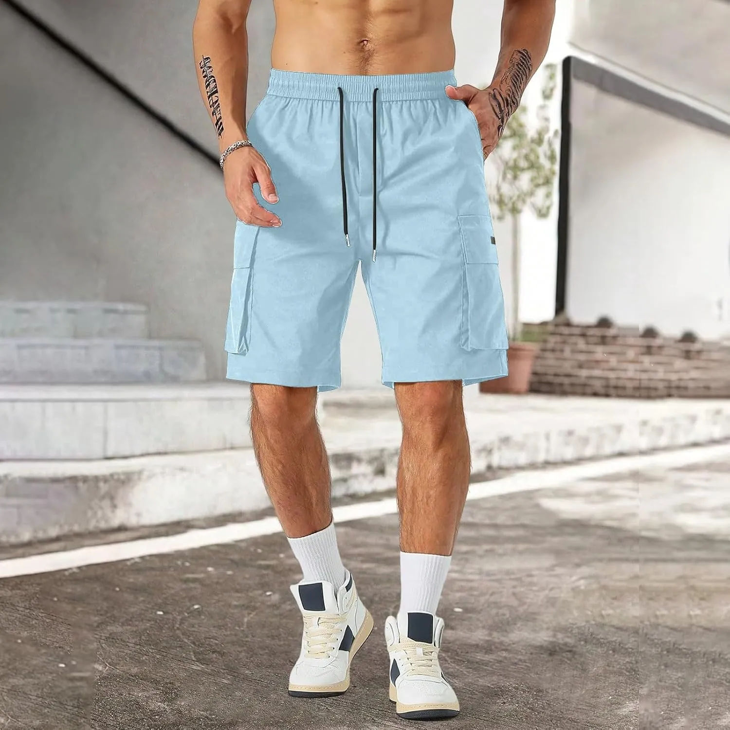 Mens Shorts Casual Stretch Lightweight Relaxed Stretch Shorts Fashion Solid Tactical Pants Multi-Pocket Hiking Pants