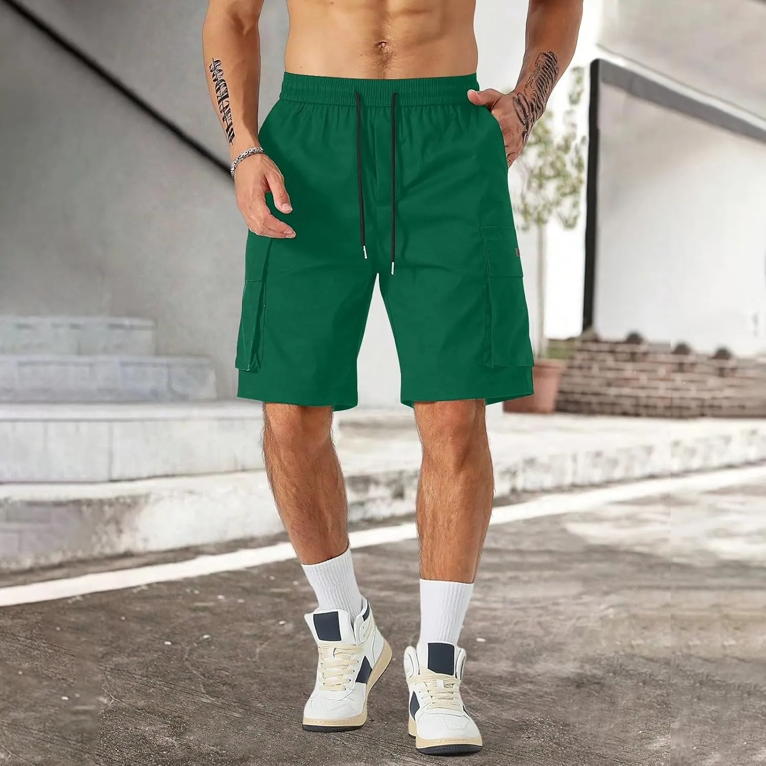 Mens Shorts Casual Stretch Lightweight Relaxed Stretch Shorts Fashion Solid Tactical Pants Multi-Pocket Hiking Pants