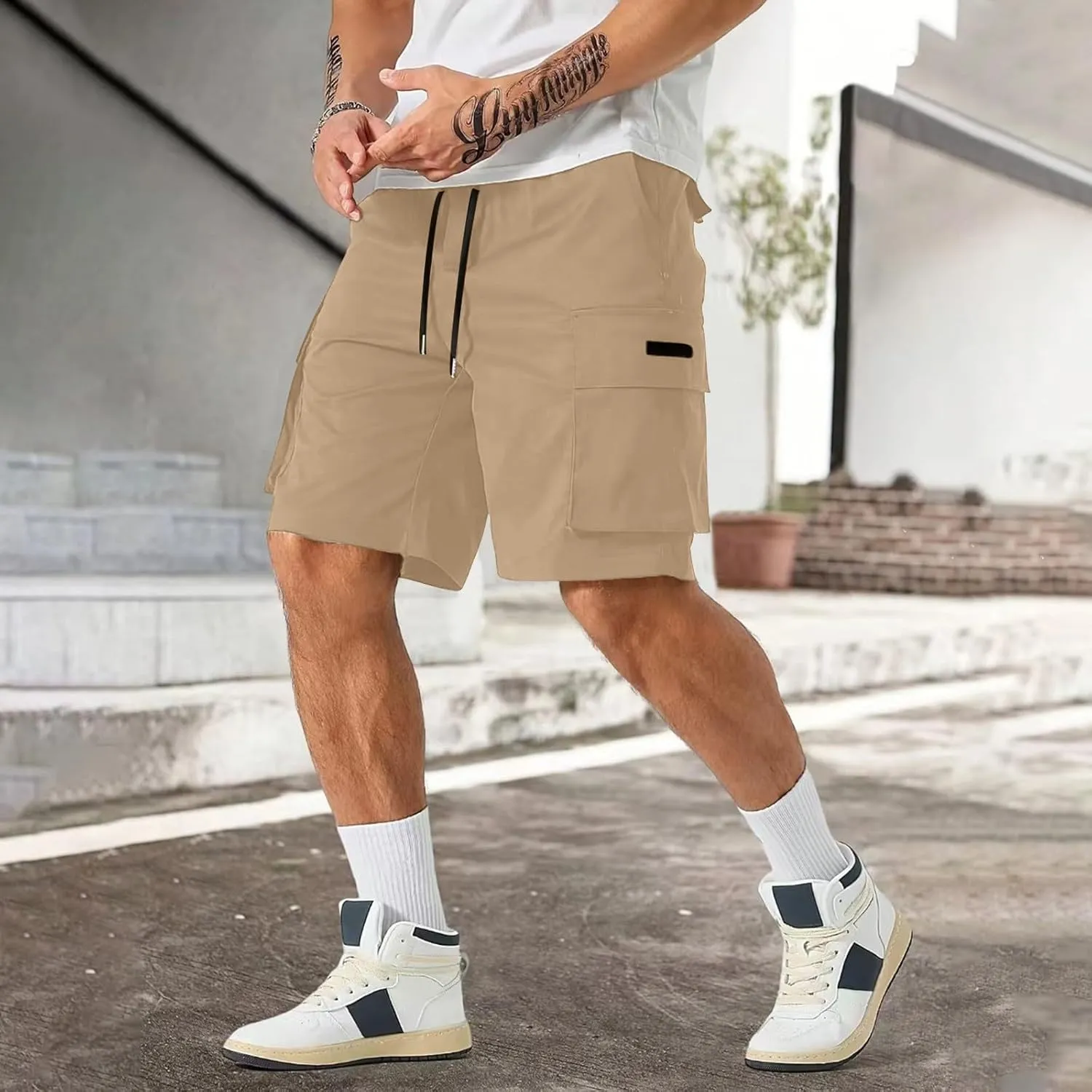Mens Shorts Casual Stretch Lightweight Relaxed Stretch Shorts Fashion Solid Tactical Pants Multi-Pocket Hiking Pants