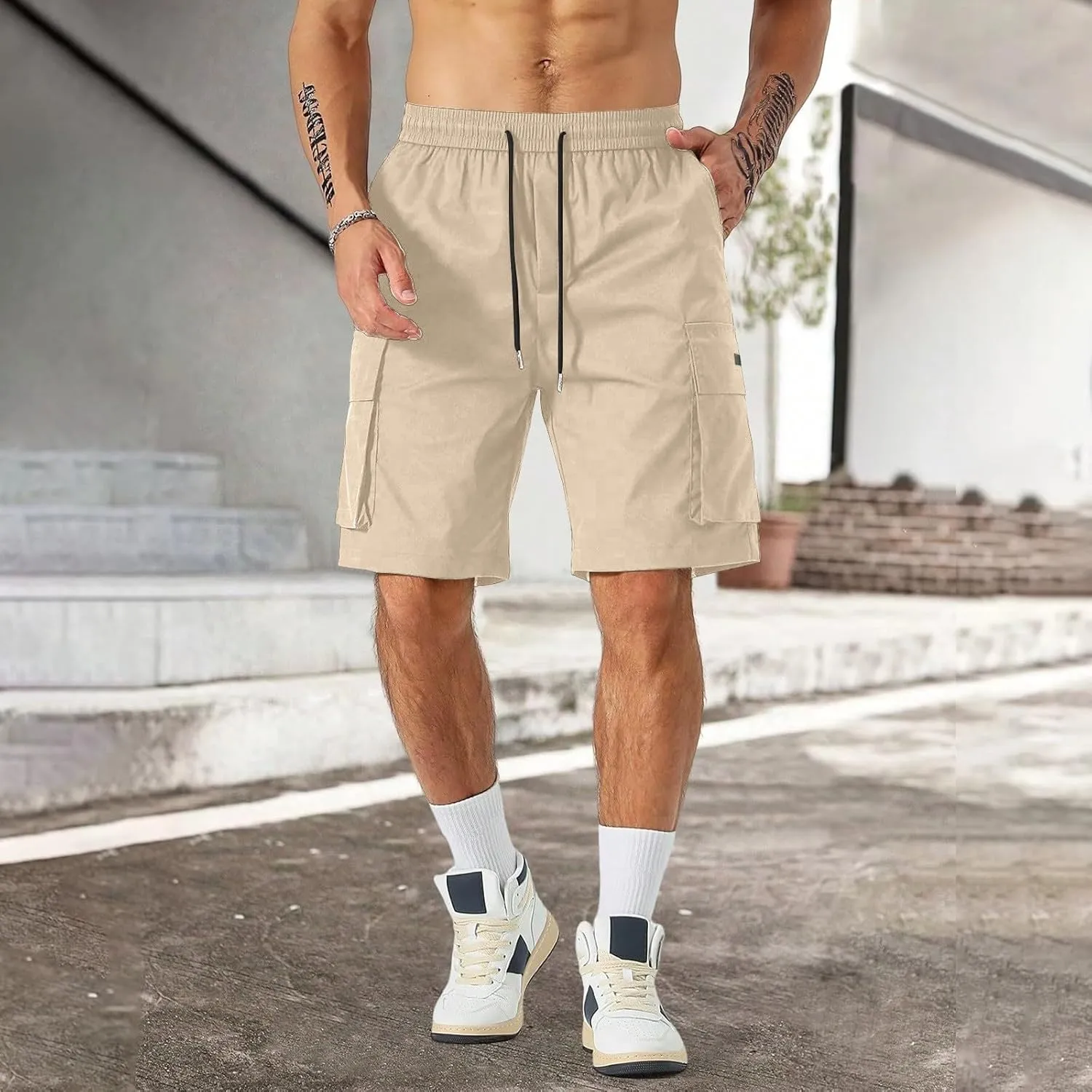 Mens Shorts Casual Stretch Lightweight Relaxed Stretch Shorts Fashion Solid Tactical Pants Multi-Pocket Hiking Pants