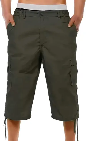 Mens Shorts Casual Stretch Lightweight Stretch Work Shorts Elastic Waist Multi-Pocket Classic Outdoor Hiking Pants